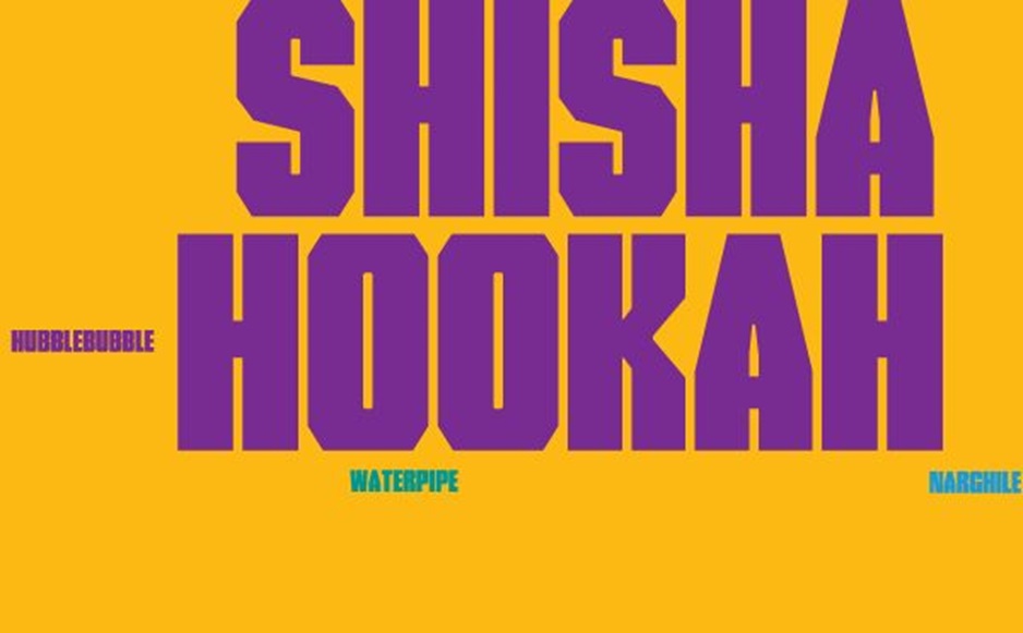 a word cloud mentioning the different names of shisha hookah from around the world.