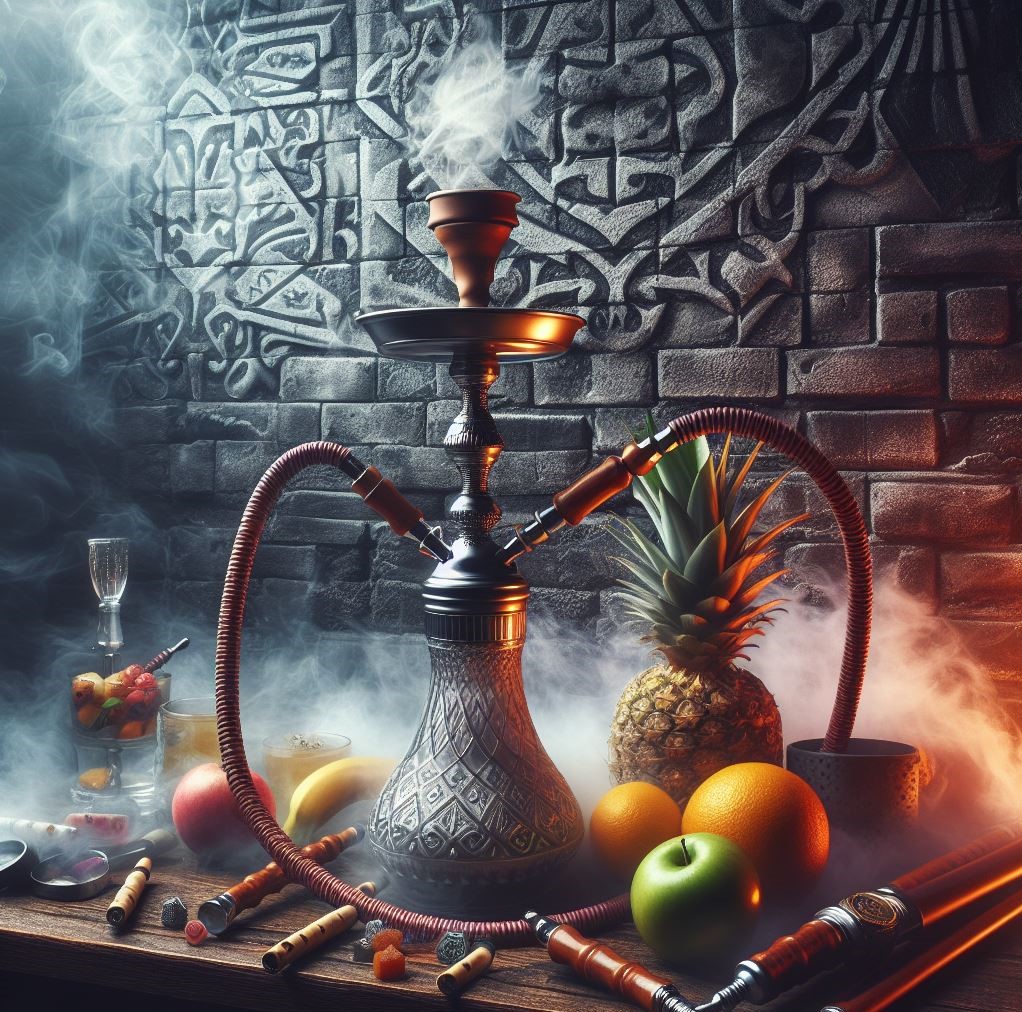 an image telling the overall concept and story of shisha hookah , its traditional and cultural journey